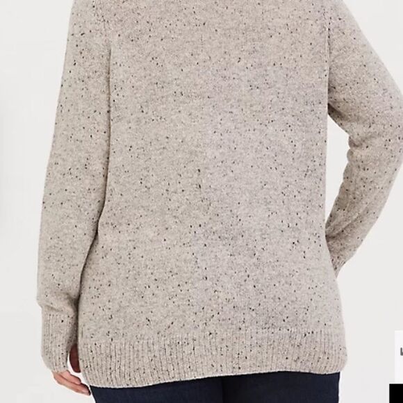 : : TORRID taupe marled keyhole cable knit sweater with thumb holes : : - Picture 3 of 11